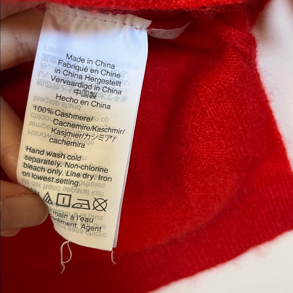 J. CREW 100% Cashmere Crewneck Sweater Red Leopard Print Heart 3/4 Sleeve XS - Picture 7 of 11